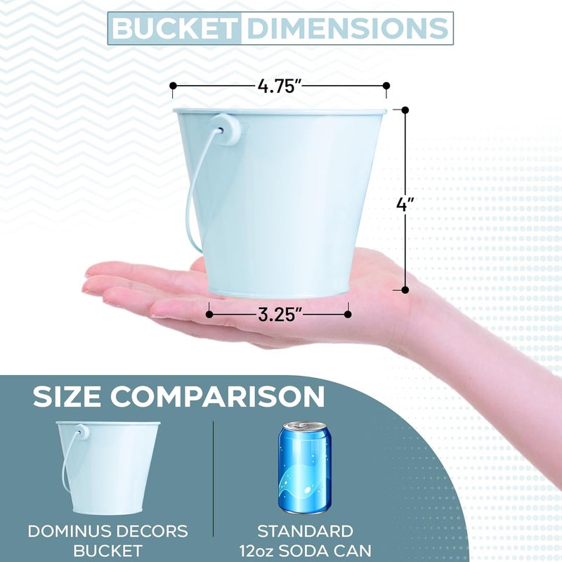 Dominus Decors Small Metal Buckets with Handles - Rust Resistant Leak-Proof Mini Tin Buckets for Classroom, Party Favors, Organization, Weddings, Gardening - Set of 6, Sky Blue - Image 2